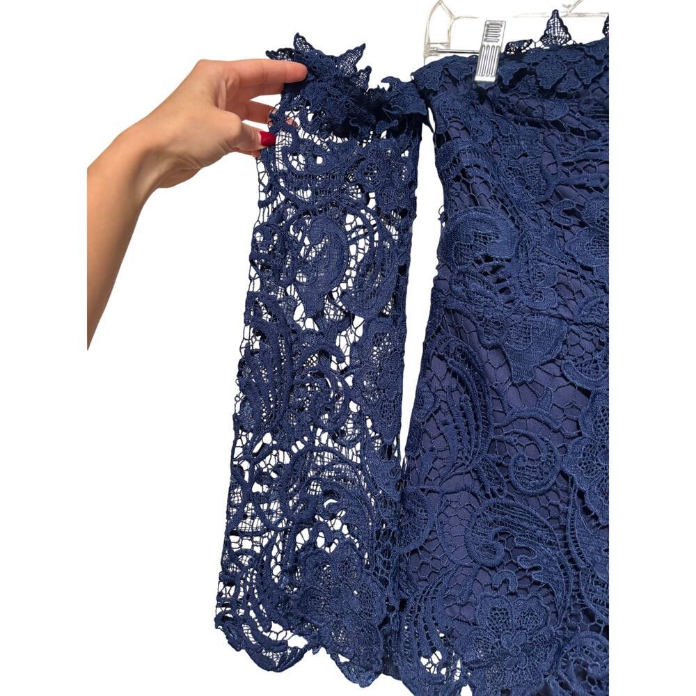 Fashion Nova Navy Blue Lace Off-Shoulder Romper M - Picture 3 of 9